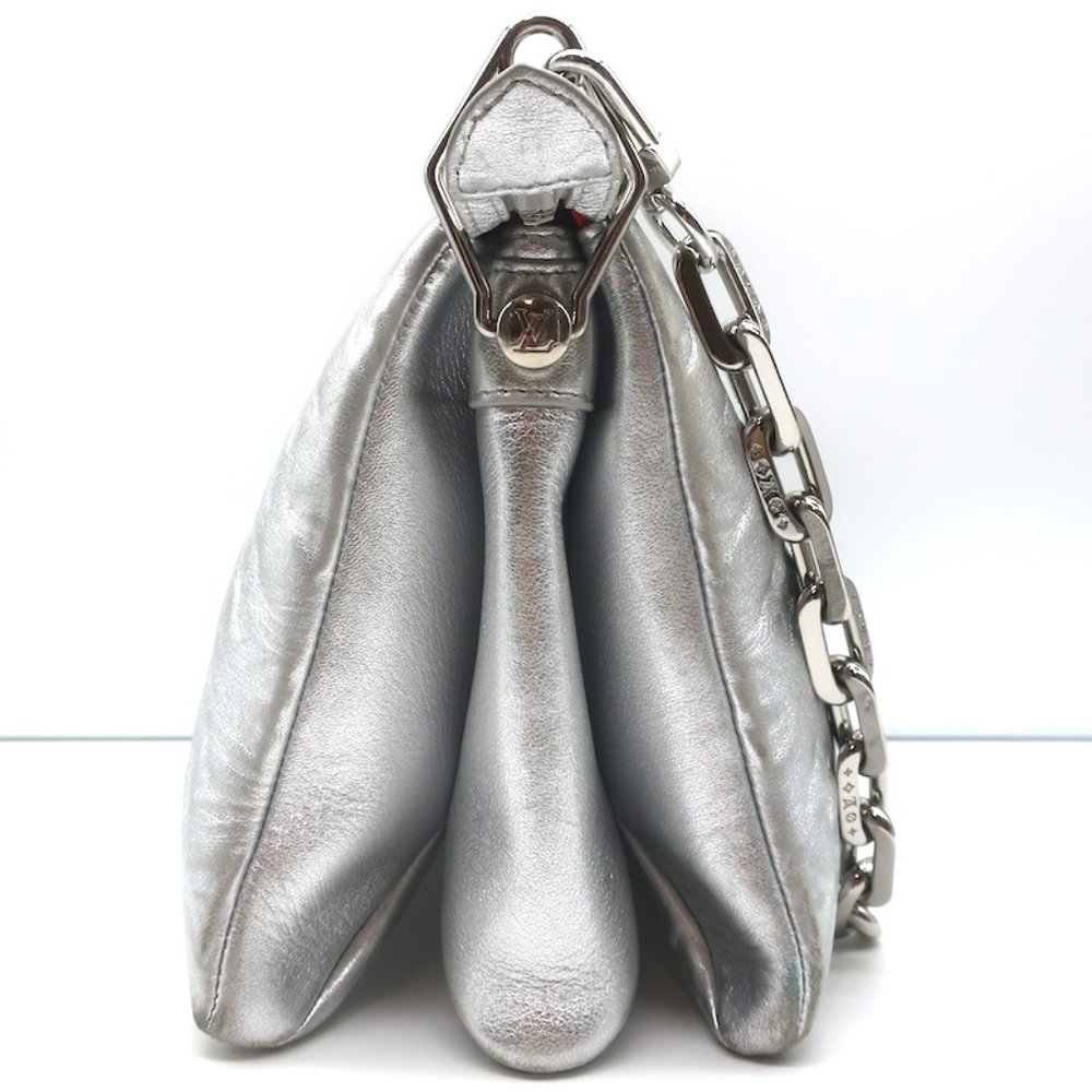 LOUIS VUITTON COUSSIN PM SHOULDER BAG SILVER MONOGRAM EMBOSSED LEATHER CROSSBODY - Picture 5 of 12